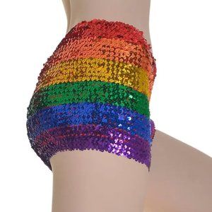 Mardi Gras Rainbow Sequin Booty Shorts | Unisex Pride Rainbow Hot Pants S/M